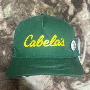 Cabela's Forest Green Mesh Cap with Yellow Logo Classic Vintage